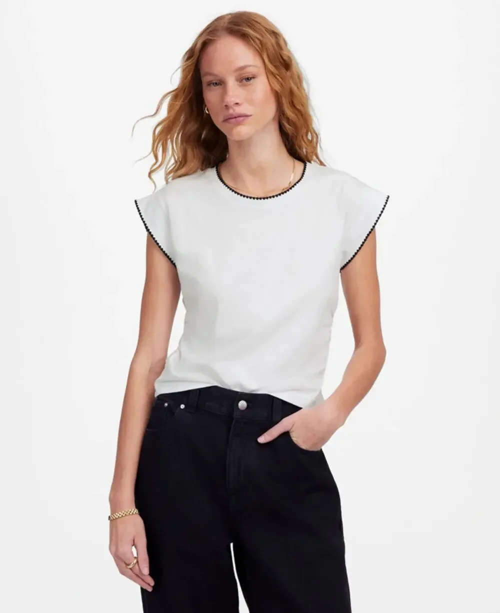 Madewell Side-Cinch Muscle Tee SZ 2XL White Crewneck Black Contrast Stitch Trim